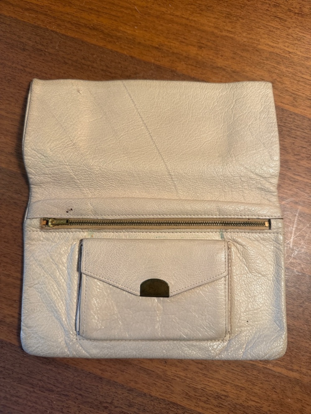 Vintage Enger Kress White Leather Bi-Fold Grab Bag Wallet